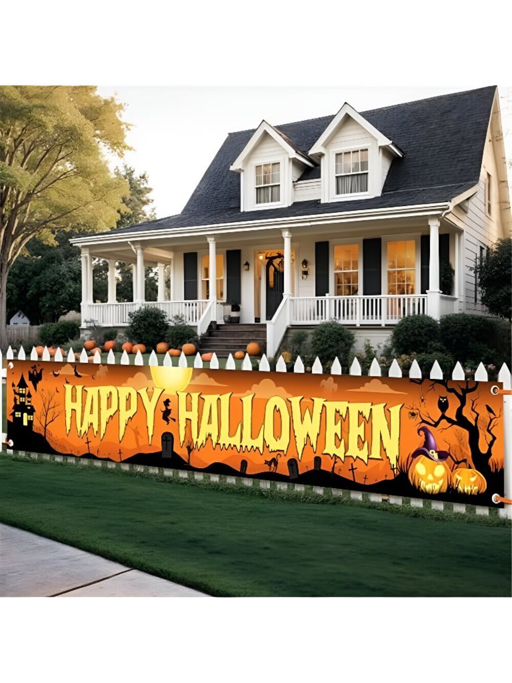 Happy Halloween Banners For Outside- Orange And Black Yard Sign